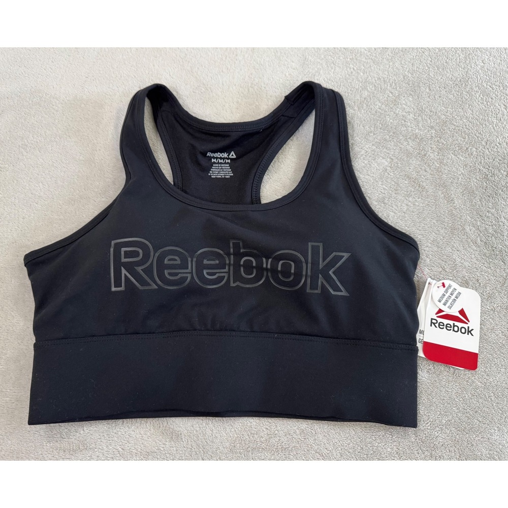 Reebok Womens Black Medium Support Racerback Sports Bra REW223BR02 Size Medium